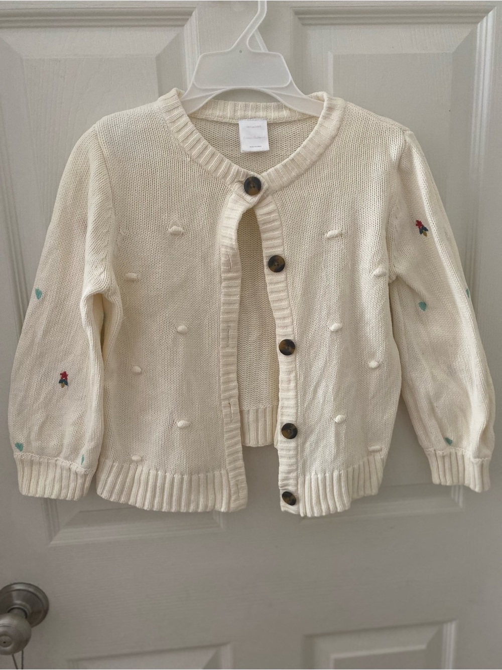 Hannah Andersson Bobble Cardigan Cream Knit Button-Front w/ Embroidery US size 5
